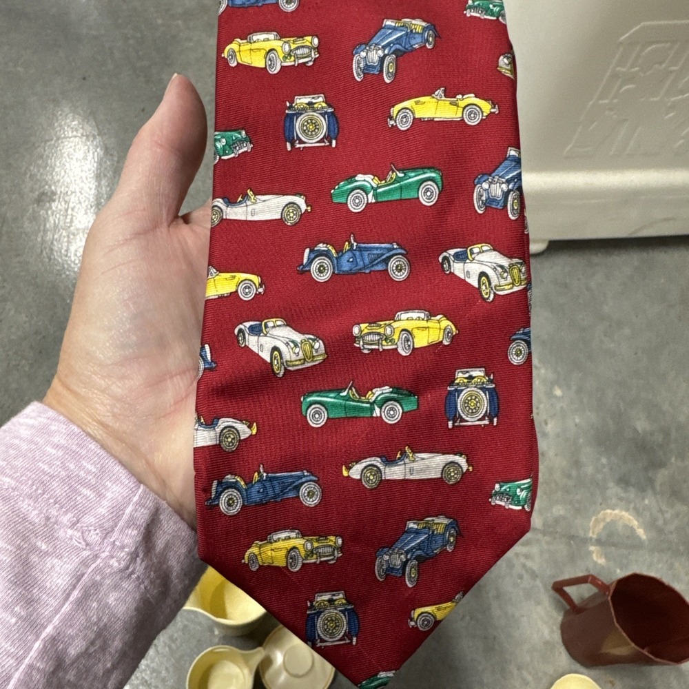 Men's Burgundy Classic Car‎ Print Silk Necktie Business Formal Accessory